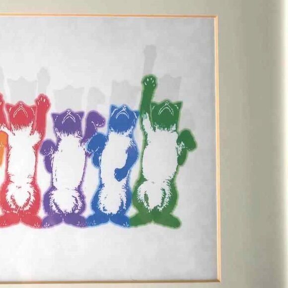 Rainbow Siamese Cats Dancing Front & Back Framed Original Art Print - Picture 5 of 7
